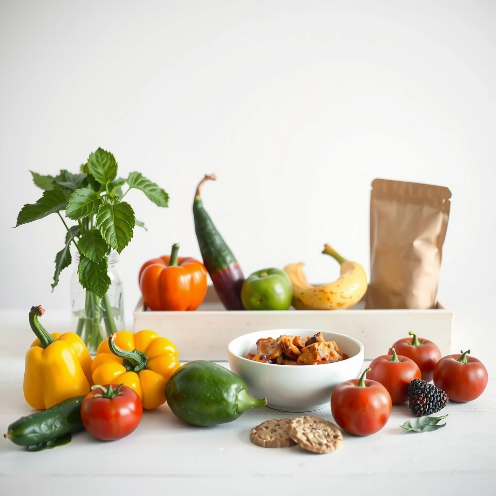 Frisches Gemüse und Zutaten auf hellem Tisch